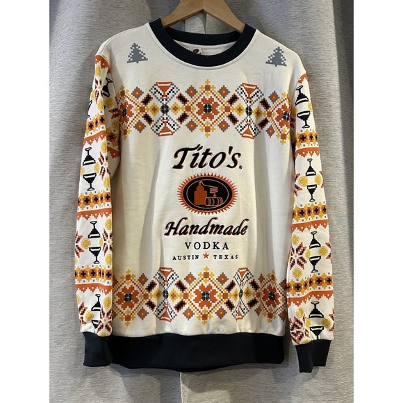 Tito's Vodka Sweatshirt Adult Medium White Ugly Holiday Sweater Pullover Fleece - Picture 1 of 6